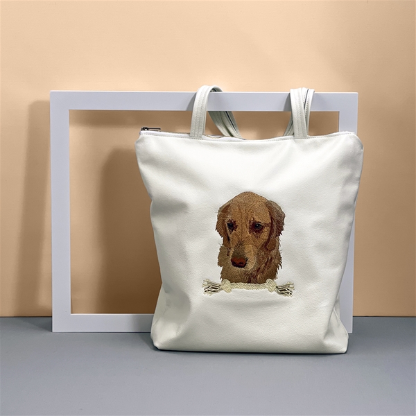 Dog Portrait Leather Tote Bag